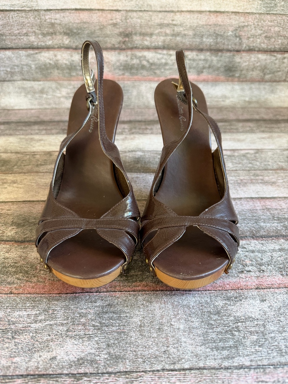 Charlotte Russe Brown Peep-Toe Slingback Wedge Sandals